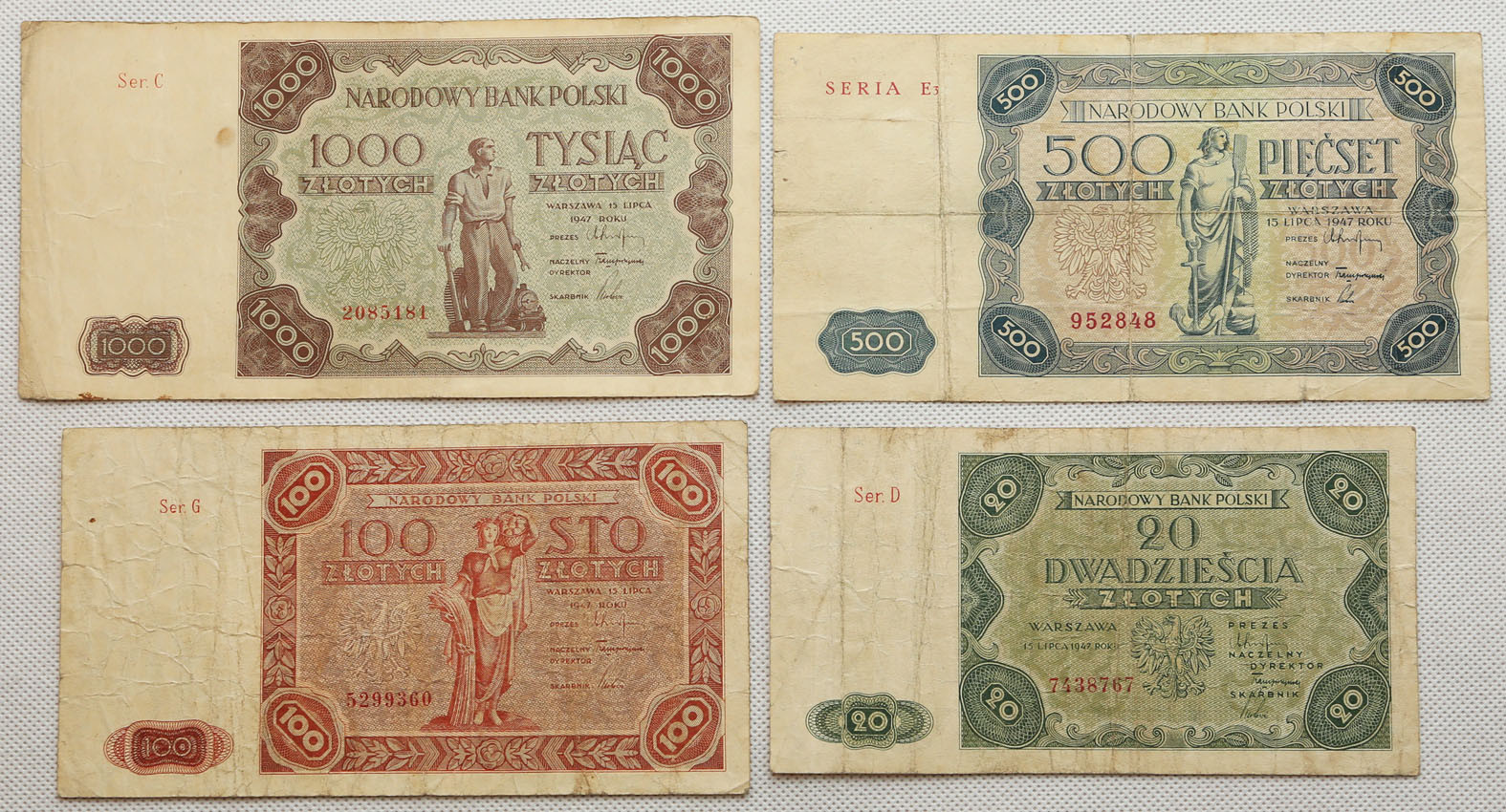 20 - 1000 złotych 1947, zestaw 4 banknotów